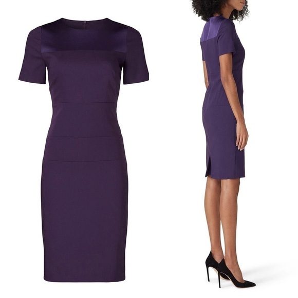 HUGO BOSS Short Sleeve Colorblock Satin Detail Stretch Tailored Sheath Dress 8 - Picture 2 of 7